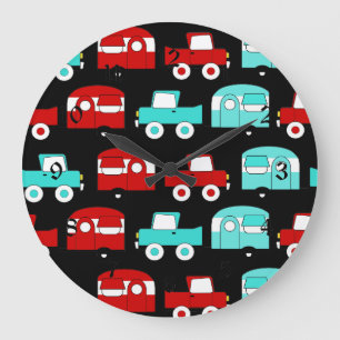 Relógio Grande Carros vintage de acampamento retros do vermelho