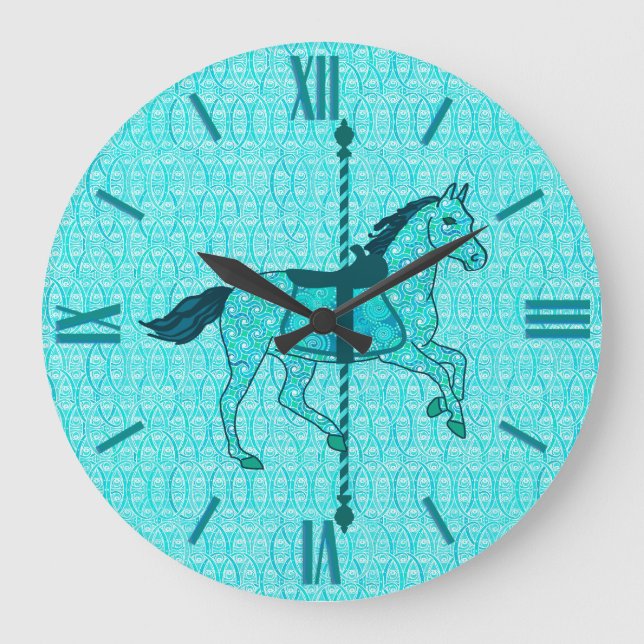 Relógio Grande Carrossel Horse - Turquesa e Aqua (Frente)