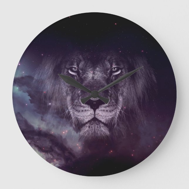 Relógio Grande Cartaz de Arte de Leão Galáxico (Frente)