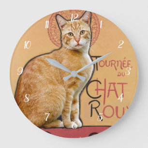 Relógio Grande Cartaz Francês Antigo Estilo Gato Laranja