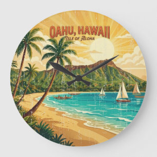 Relógio Grande Cartazes de Viagem Havaianos Antigos - Oahu