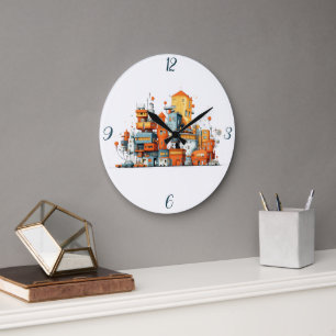 Relógio Grande Cartoon City Colorful Urban Clock - Decor Animado
