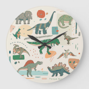 Relógio Grande Cartoon de dinossauro: conjunto de ilustrações de