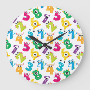 Relógio Grande Cartoon Funky Monster Numbers Math School Standard