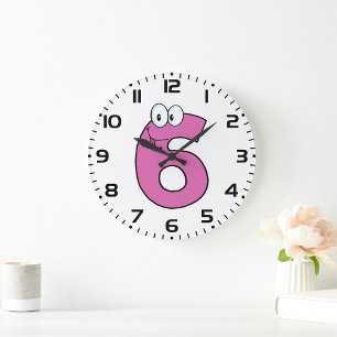 Relógio Grande Cartoon Número 6 Diversão Roxo Sorrindo Seis