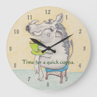Relógio Grande Cartoon Warthog bebendo uma xícara de chá