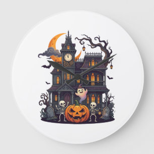 Relógio Grande Casa Assombrada de Halloween Esqueletos Abóbora Fa