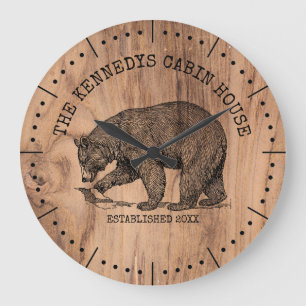 Relógio Grande Casa de Cabina de Madeira Rústica Nome da Famíli