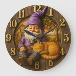 Relógio Grande Casa de gnomos e gatos dormindo
