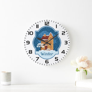 Relógio Grande Casa De Inverno Na Neve