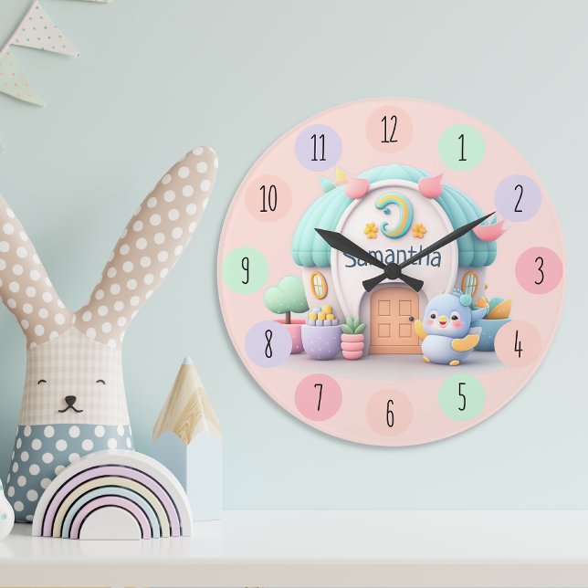 Relógio Grande Casa pequena com dragão e menina NAME (Criador carregado)