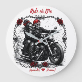 Relógio Grande Casal de Esqueletos Personalizados 'Ride or Die'
