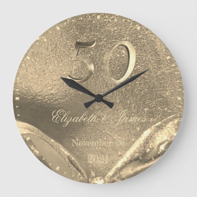 Relógio Grande Casamento de ouro 50º Aniversário Elegante Faux Do (Frente)