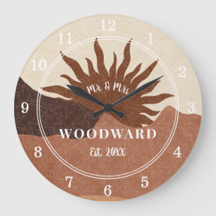 Relógio Grande Casamento Rustic Boho Monogramed Recém-casado