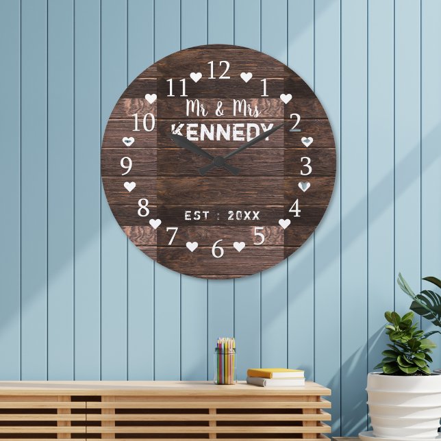 Relógio Grande Casamento Rustic Brown Barn Wood (Rustic Brown Barn Wood Wedding Large Clock)