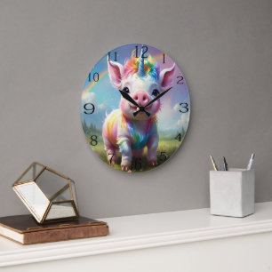 Relógio Grande "Cascos Mágicos: O Rainbow Unicorn Pig"