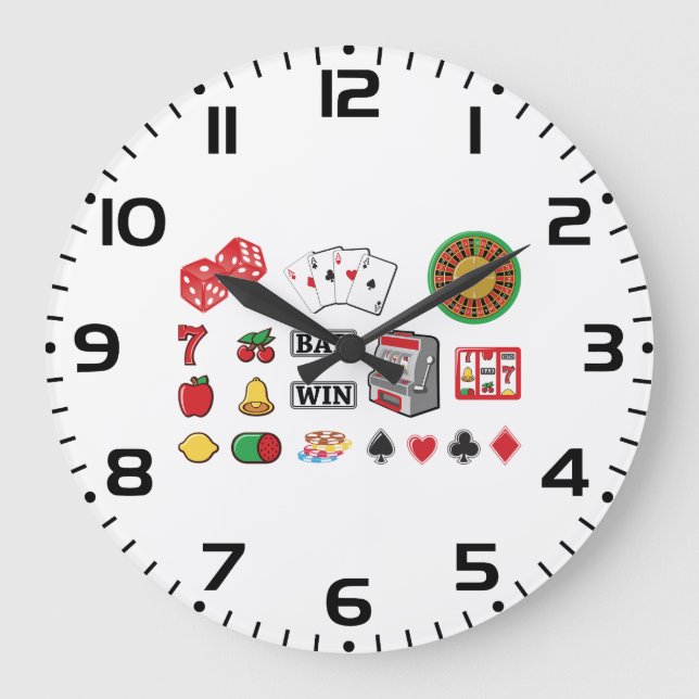 Relógio Grande Casino Night Slot Machine Poker Lucky 7s (Frente)