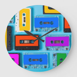 Relógio Grande Cassete Retroativa: Coleção de Fundo Azul