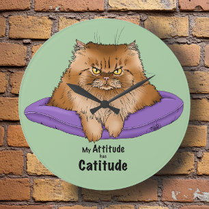 Relógio Grande Cat Attitude Engraçada