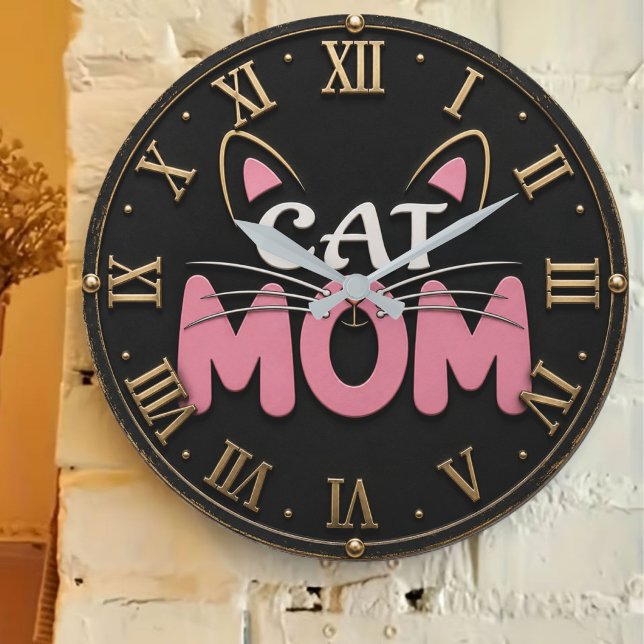 Relógio Grande Cat Mom Cute Pink Cat Face (Criador carregado)