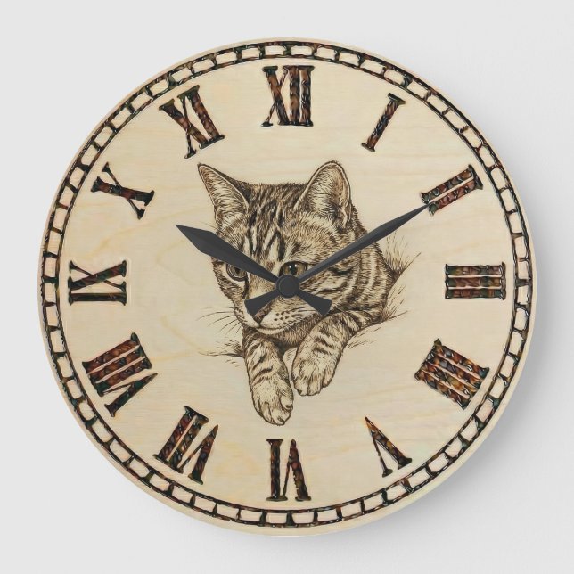 Relógio Grande Cat wooden Wall Clock  (Frente)