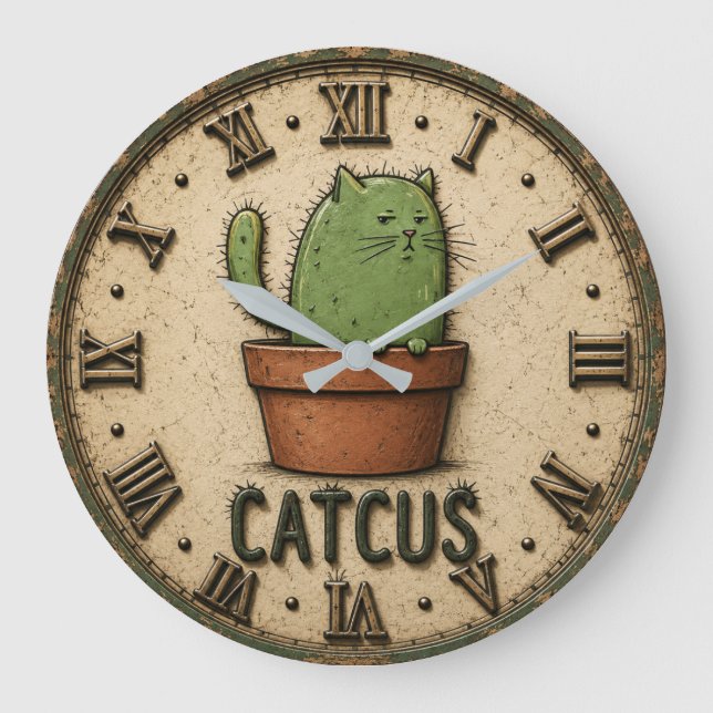 Relógio Grande Catcus Funny Cactus Cat (Frente)