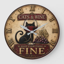 Relógio Grande Cats and Wine Make Everything Fine Rustic Farm