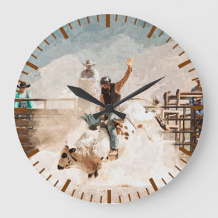 Relógio Grande Cavalgada de Touro de Rodeio Rústico Ocidental