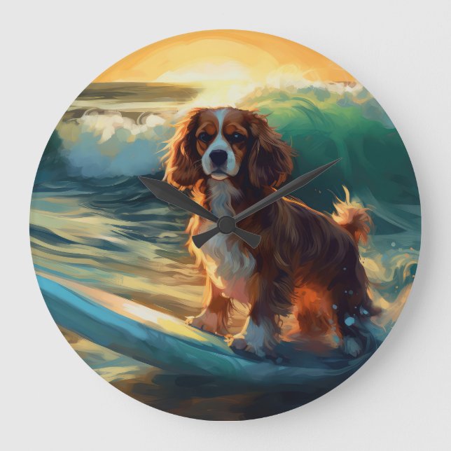 Relógio Grande Cavalier King Beach Surfing Painting (Frente)