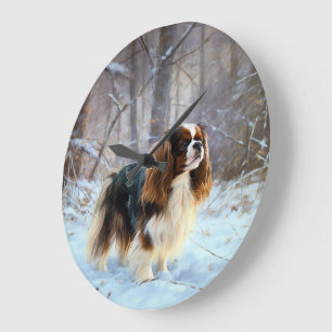 Relógio Grande Cavalier King Charles Spaniel Deixe Nevar Natal 