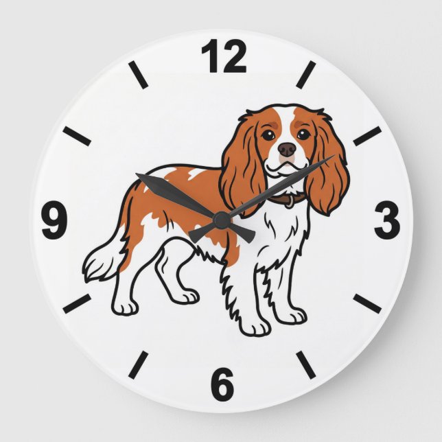 Relógio Grande Cavalier King Charles Spaniel Dog Wall Clock (Frente)