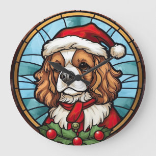 Relógio Grande Cavalier King Charles Spaniel Vidro Natal