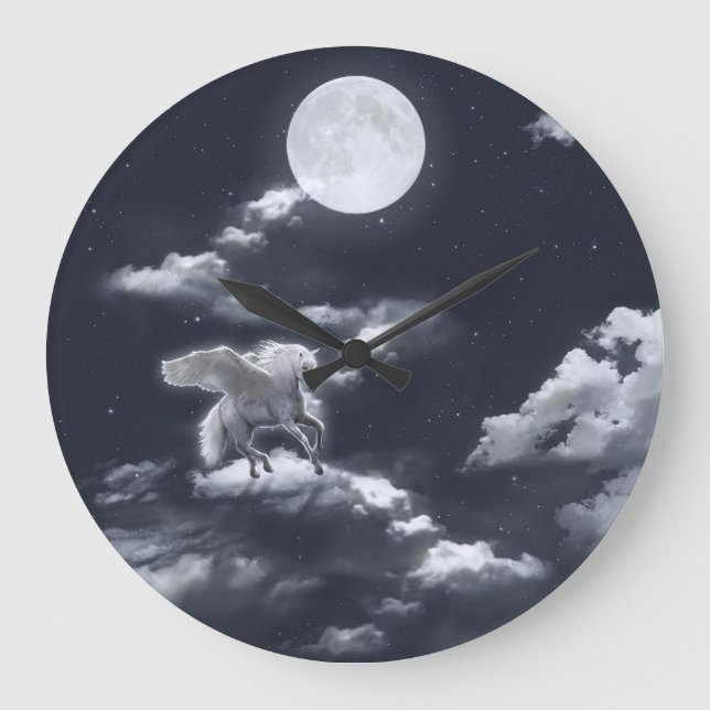 Relógio Grande Cavalo branco alado: céu iluminado pela lua. (Frente)