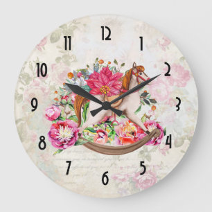 Relógio Grande Cavalo do brinquedo do vintage com buquê da