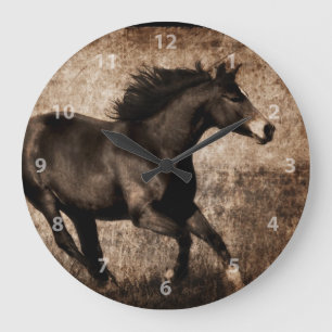 Relógio Grande Cavalo Galopante Russo Sepia