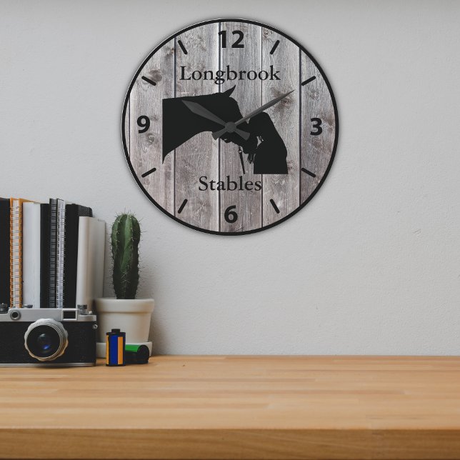 Relógio Grande Cavalos Adoram 2 Barnwood Personalizável Estimulad (Criador carregado)