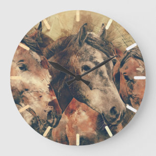 Relógio Grande Cavalos castanhos