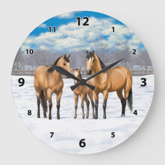 Relógio Grande Cavalos Do Quarto De Pele De Fecho Na Neve