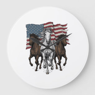 Relógio Grande Cavalos Patrióticos Vintage em Corrida Projeto Vet