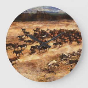 Relógio Grande Cavalos Selvagens: Majestade Animal Artística.
