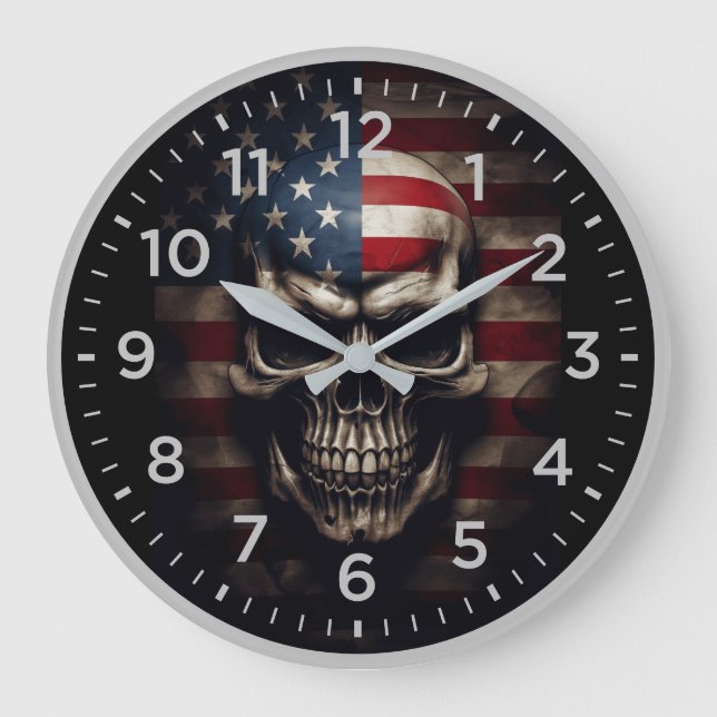 Relógio Grande Caveira da Bandeira Americana  (Frente)