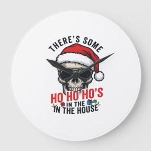 Relógio Grande Caveira de Natal Ho Ho Ho Humor Design