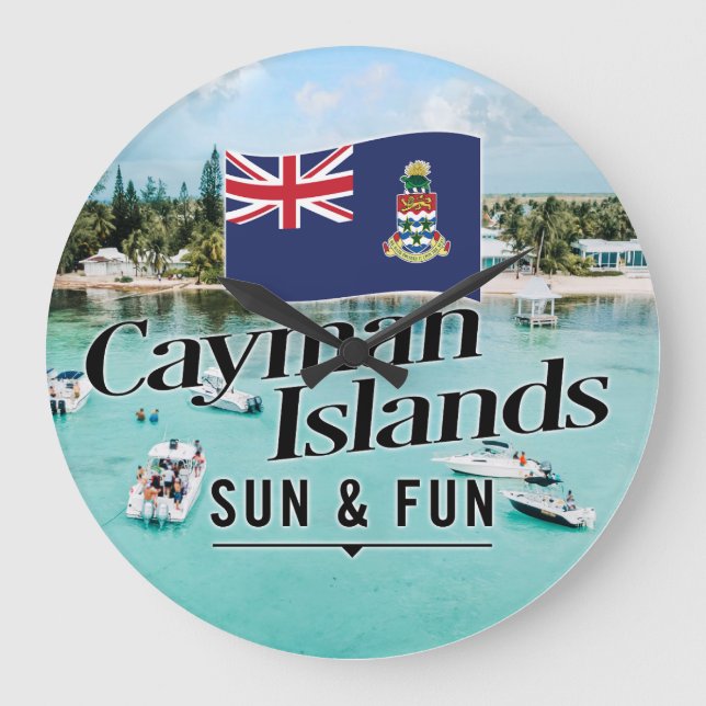 Relógio Grande "Cayman Islands Sun & Fun" Com Bandeira (Frente)