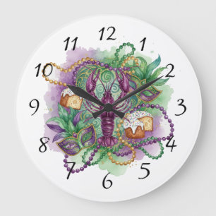 Relógio Grande Celebração de Aquarela de Mardi Gras