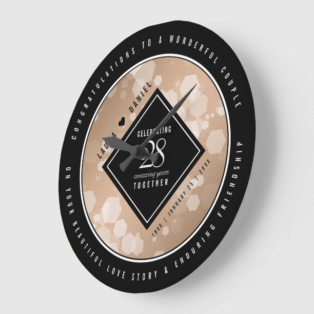 Relógio Grande Celebração do Aniversário do Casamento Linen 28 (Ângulo)