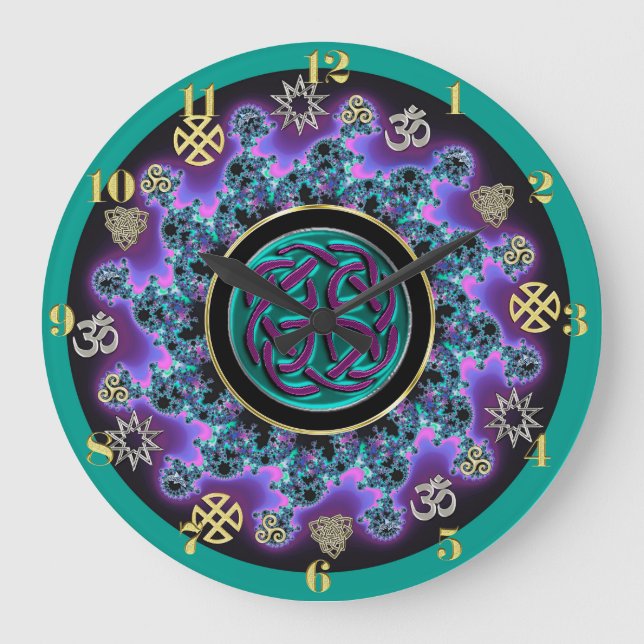 Relógio Grande Celtic Mandala com símbolos místicos (Frente)