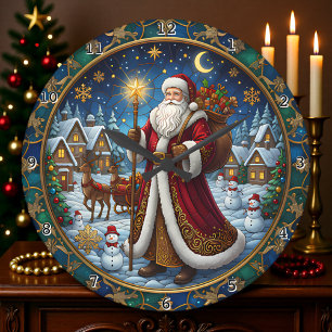 Relógio Grande Cena de Férias de Vidro Pintado do Papai Noel