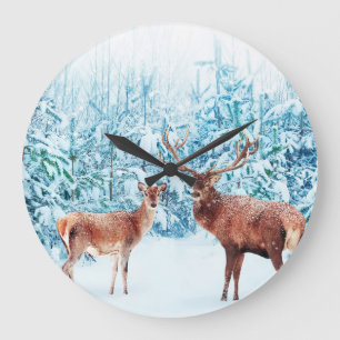 Relógio Grande Cena de inverno da família Snowy Deer