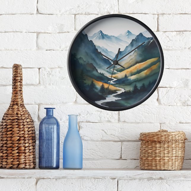 Relógio Grande Cena de Montanha Blue Tan (Criador carregado)