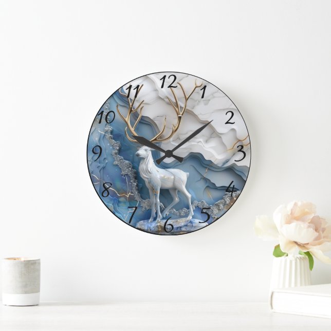 Relógio Grande Cena de Natal de Reindeer fosco (Lar)